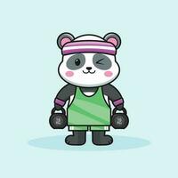 fofa panda Urso Academia companheiro elevação uma Kettlebells vetor