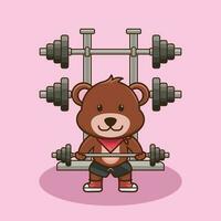musculação, fofa mascote Urso elevação barra. desenho animado mascote, Urso Academia dar certo, desenho animado estilo vetor