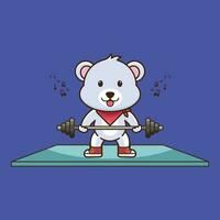 peso treinamento, mascote logotipo Urso elevação barra. fofa adesivo, Academia exercite-se ícone, desenho animado estilo vetor