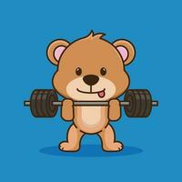 fisica exercício, mascote logotipo Urso elevação barra. desenho animado mascote, Urso Academia dar certo, desenho animado estilo vetor