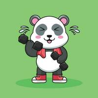 desenho animado panda Urso elevação haltere plano ilustração. fofa Academia exercite-se desenho animado estilo vetor