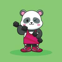 fofa desenho animado panda Urso elevação haltere esporte ícone, Academia mascote, fofa animal adesivo vetor