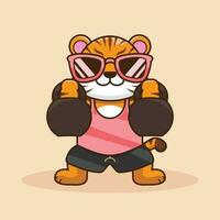 fofa desenho animado ilustração tigre elevação kettlebells. plano desenho animado estilo adequado para aterrissagem rede Páginas, bandeiras, panfletos, adesivos, cartões vetor