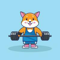 fofa desenho animado estilo Shiba inu vestindo azul uniforme elevação barra vetor