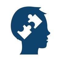 Perfil de cabeça humana com ícone de silhueta de quebra-cabeças cerebrais vetor
