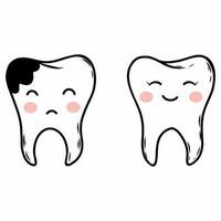 dois fofa dentes. dental decair. vetor rabisco ilustração em a tema do odontologia.