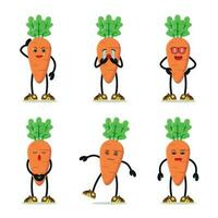 fofa cenoura personagem diferente pose atividade. diferente vegetal expressão vetor ilustração conjunto