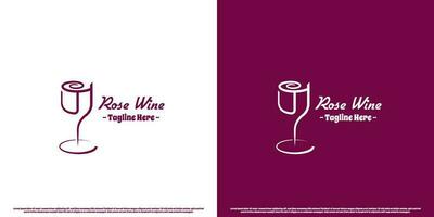 rosa vinho logotipo Projeto ilustração. simples plano linha silhueta criativo rosa vinho vidro minimalista elegante luxo clássico moderno noite clube Barra alcoólico bebida bordeaux vermelho vinho. vetor
