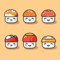 fofa e kawaii Sushi lista ilustração conjunto desenho animado estilo vetor