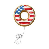 rosquinhas com a americano bandeira, a menina moscas em uma balão para Julho 4º independência dia do América vetor