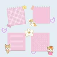 fofa kawaii notas. para Faz lista. pequeno capy e corgy com flores lindo planejador para escola. plano vetor definir.