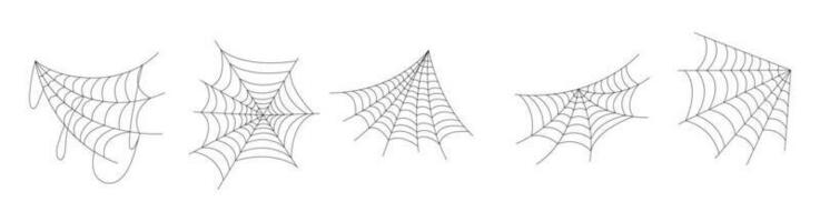 mão desenhado aranha rede ícone conjunto isolado em branco. Preto dia das Bruxas teia de aranha vetor ilustração