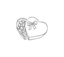 chocolate bombas dentro uma em forma de coração caixa. doce caixa. mão desenhado vetor ilustração. isolado em branco
