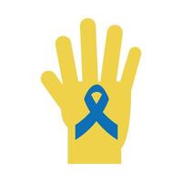 Dia Mundial da Síndrome de Down - Mão amarela com fita azul estilo simples vetor