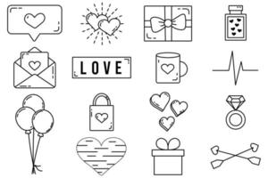 um conjunto de elementos vetoriais editáveis, coleção de dia dos namorados, com ícones isolados de traço editáveis em um fundo branco vetor