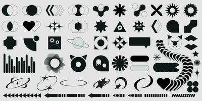 conjunto do ano 2000 retro elementos e cyberpunk abstrato geométrico formas. hipster gráfico objetos para logotipo, ícone, rede Projeto. vetor ilustração.