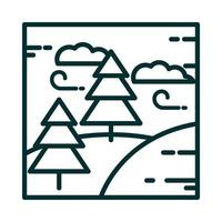 paisagem floresta pinheiros colinas vento clima nuvens desenho animado linha ícone estilo vetor