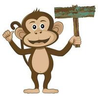 macaco é segurando uma esvaziar madeira placa vetor