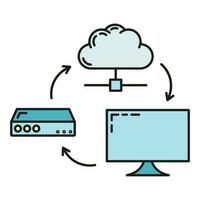 dados troca nuvem ícone, proteger controlo remoto informação armazenar, base de dados computador tecnologia em formação esboço plano vetor ilustração, isolado em branco.