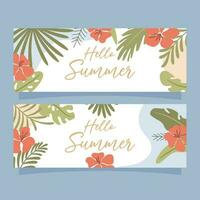 Olá verão cartão com tropical fundo. vetor ilustração