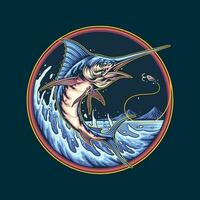 marlin pescaria logotipo ilustração vetor