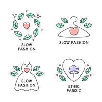 conjunto de emblemas de conceito de moda lenta desenhados à mão estilo de linha colorida fofa vetor