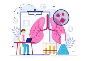 respiratório infecção vetor ilustração do inflamação dentro a pulmões com vírus células dentro cuidados de saúde fundo plano desenho animado mão desenhado modelos