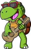 desenho animado pequeno tartaruga jogando uma guitarra vetor