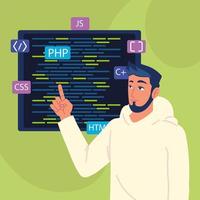 programador com códigos html vetor