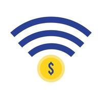 moeda dinheiro dólar com ícone de estilo plano wi-fi vetor