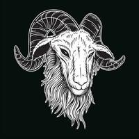 Sombrio arte bode cabeça chifres ovelha satânico Preto branco para tatuagem e roupas ilustração vetor