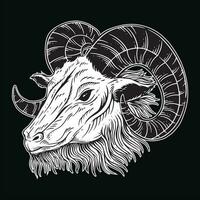 Sombrio arte bode cabeça chifres ovelha satânico Preto branco para tatuagem e roupas ilustração vetor
