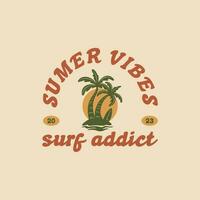 Palma árvore com prancha de surfe Projeto modelo para surfar clube, surfar comprar, surfar mercadoria. verão vibrações ilustração. vetor