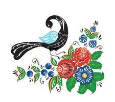 cisne pássaro sentado em vermelho e azul flores folk artesanato.vetor ilustração. vetor