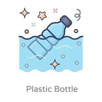 garrafa de plástico flutuando na água vetor