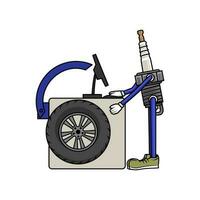 desenho animado personagem do faísca plugue trabalhando Como mecânico. pneu serviço conceito ilustração. vetor