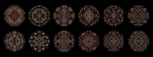 vetor conjunto do tribal cobrir formas, decorativo geométrico asteca círculos