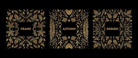 conjunto do dourado folhas cobrir modelos, dourado decoração definir. outono coleção. vetor
