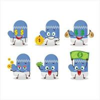 Novo azul luvas desenho animado personagem com fofa emoticon trazer dinheiro vetor