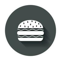 hamburguer velozes Comida plano vetor ícone. Hamburger símbolo logotipo ilustração em Preto volta fundo com grandes sombra.