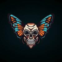 crânio borboleta asas ilustração mão desenhado logotipo Projeto vetor