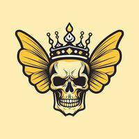 crânio com borboleta asas e coroa ilustração mão desenhado logotipo Projeto vetor