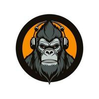 gorila vestindo fone de ouvido vetor grampo arte ilustração