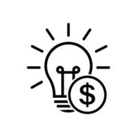 dinheiro idéia ícone, o negócio luz, dólar com luz lâmpada, fino linha símbolo em branco fundo - editável acidente vascular encefálico vetor ilustração