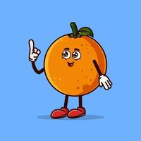 personagem de fruta laranja bonito com cara feliz e gesto apontando para cima. conceito de ícone de personagem de fruta isolado. adesivo de emoji. vetor de estilo cartoon plana