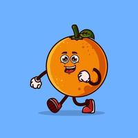 personagem de fruta laranja bonito andando com uma cara feliz. conceito de ícone de personagem de fruta isolado. estilo cartoon plana