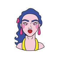 mulher com ícone de estilo pop art de cabelo roxo vetor