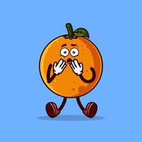personagem de fruta laranja bonito chocado. conceito de ícone de personagem de fruta isolado. adesivo de emoji. vetor de estilo cartoon plana