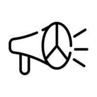 ícone de estilo de linha do megafone com símbolo da paz e do amor vetor