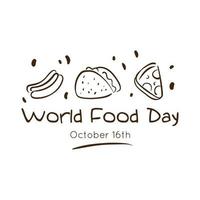 letras de celebração do dia mundial da comida com delicioso estilo de linha de fast food vetor